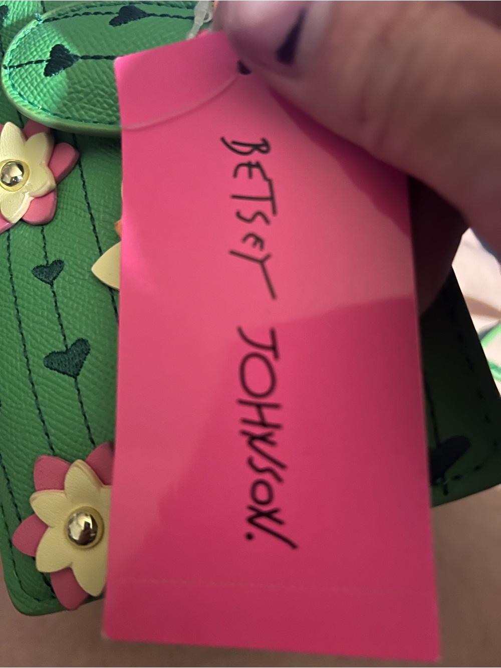 Betsey Johnson Green Floral Cactus Crossbody with Pink Tag - Picture 2 of 6